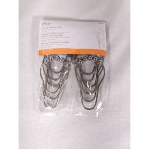 NEW Kenney Solid Metal Rolling Ball Rings Shower Curtain Hooks Chrome 12pcs